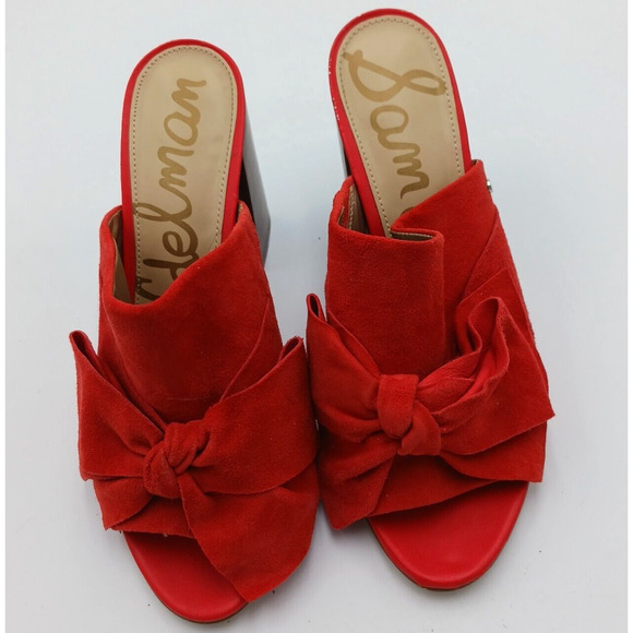 SAM EDELMAN Women's SUEDE ORANGE YUMI BOW STACKED BLOCK HEEL SANDAL‎ MULE SIZE 9 - Picture 3 of 12